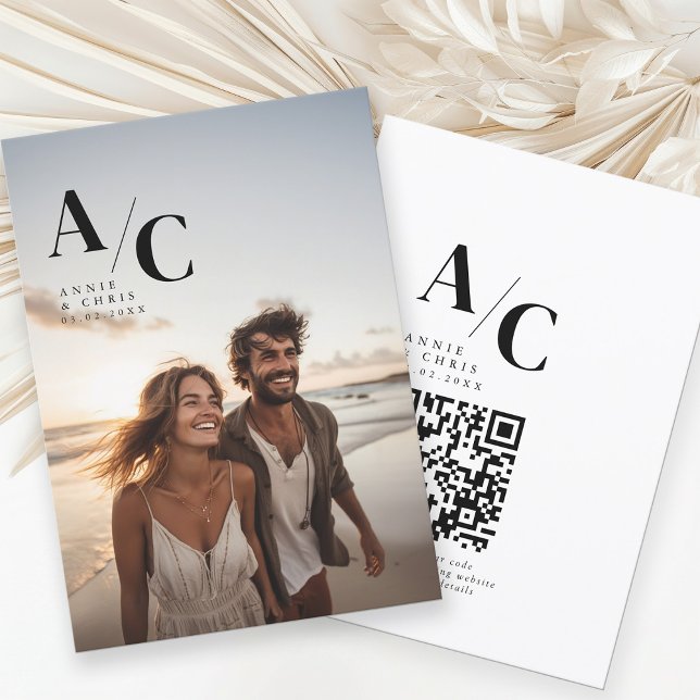 Modern, Monogram, Photo, QR-Code Invitation (Creator Uploaded)