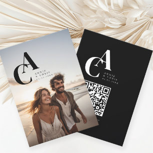 Modern, Monogram, Photo, QR-Code Invitation