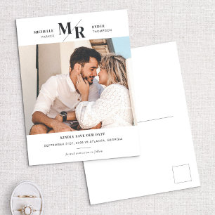 Modern Monogram Photo Save the Date Postcard