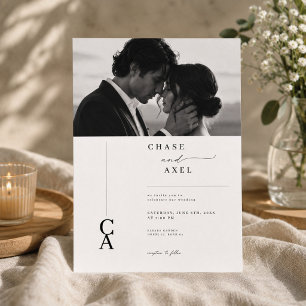 Modern Monogram Photo Wedding Invitation. Invitation