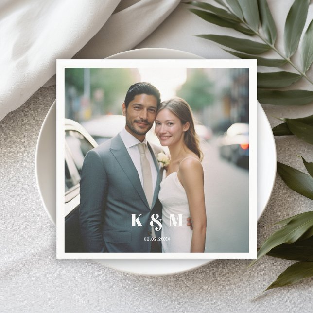 Modern monogram photo wedding  napkin (Creator Uploaded)