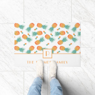 Modern Monogram Pineapple Fruit Pattern Doormat