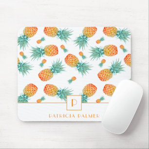 Modern Monogram Pineapple Fruit Pattern  Mouse Pad
