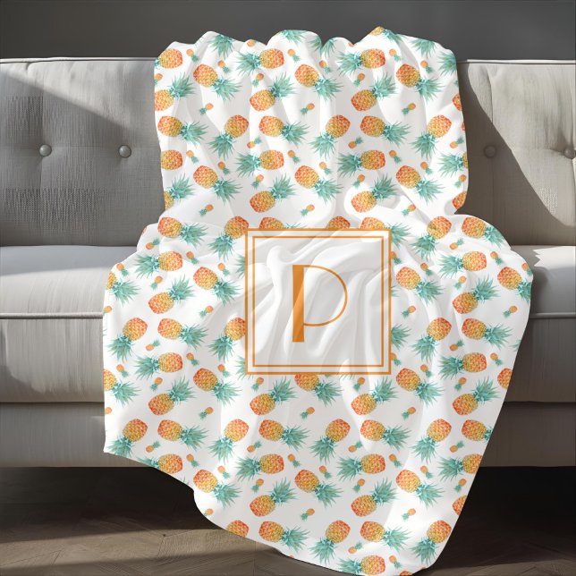 Modern Monogram Pineapple Fruit Pattern  Sherpa Blanket (Modern Monogram Pineapple Fruit Pattern Sherpa Blanket)