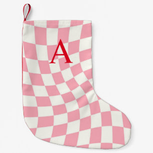 Modern Monogram Pink Chequered  Small Christmas Stocking