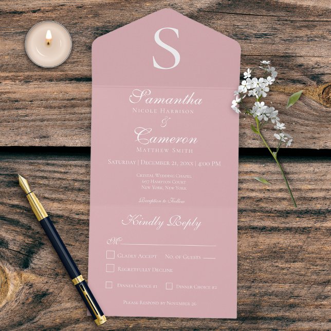 Modern Monogram Pink Dinner All In One Invitation (Creator Uploaded)