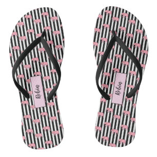 Modern Monogram Pink Elephants Pattern Strips Jandals