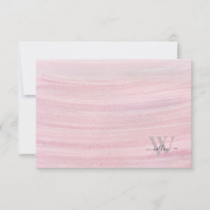 Modern Monogram Pink Grey Watercolor Thank You Card