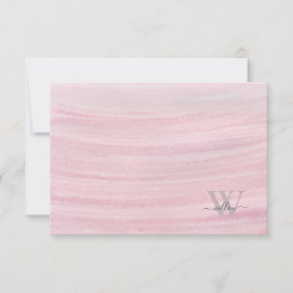 Modern Monogram Pink Grey Watercolor Thank You Card