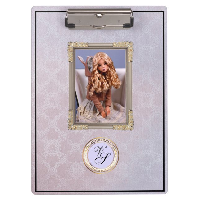 Modern Monogram Pink Lavender Doll#2 Clipboard (Front)