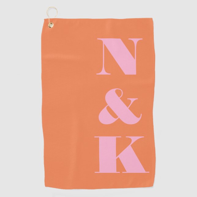 Modern Monogram Pink Orange Custom Wedding Favour Golf Towel (Front)