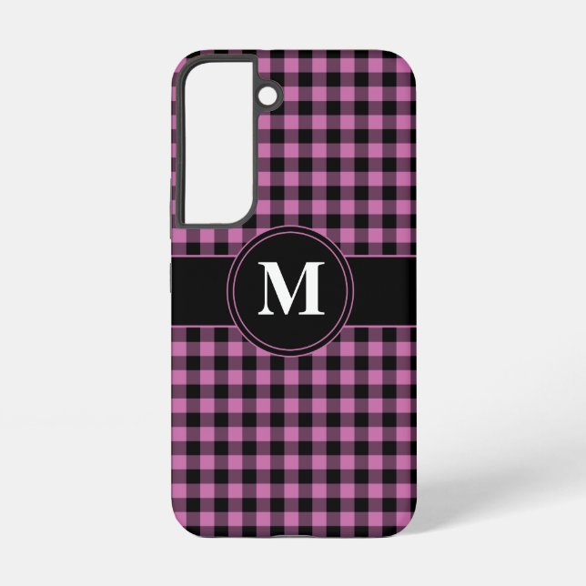 Modern Monogram Pink Plaid Pattern Samsung Galaxy S22 Case (Back)