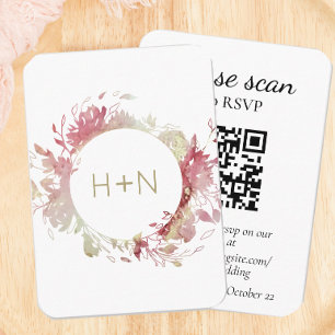 Modern Monogram Pink RSVP with QR Code Enclosure Card