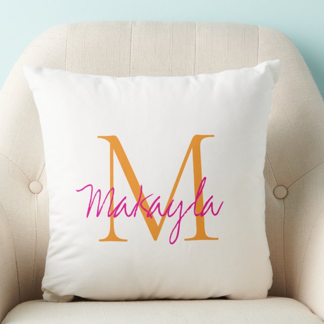 Modern Monogram Pink Script Name Cushion (Creator Uploaded)
