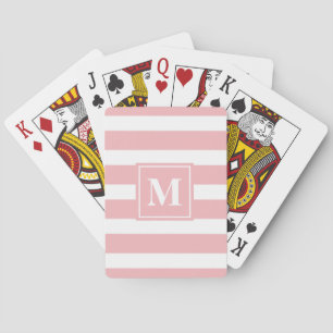 Modern Monogram Pink Stripes Pattern Playing Cards