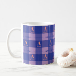 Modern Monogram Plaid Pattern Purple Coffee Mug