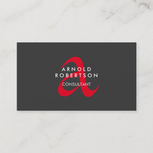 Modern Monogram Plain Grey Red Trend Business Card (Front)