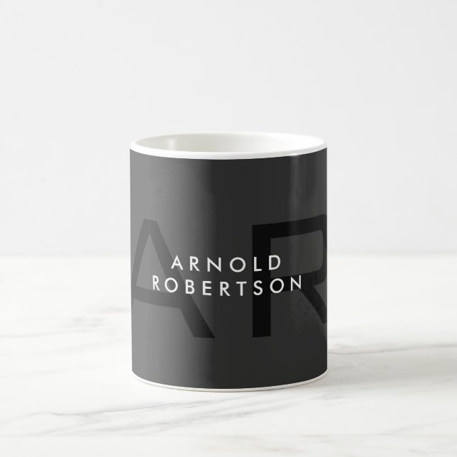 Modern Monogram Plain Grey Trendy Add Name Coffee Mug (Center)