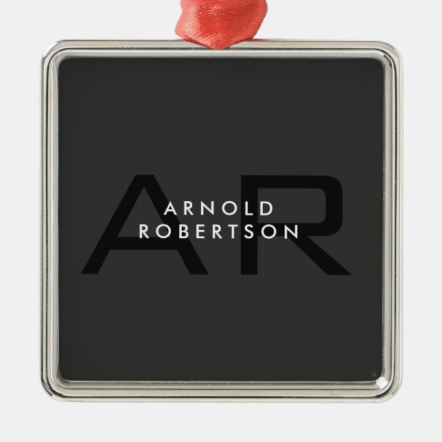 Modern Monogram Plain Grey Trendy Add Name Metal Tree Decoration (Front)