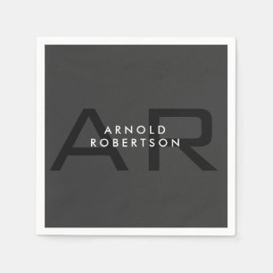 Modern Monogram Plain Grey Trendy Add Name Napkin