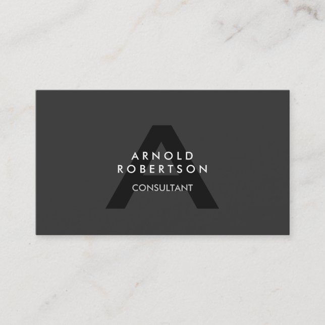 Modern Monogram Plain Grey Trendy Business Card (Front)