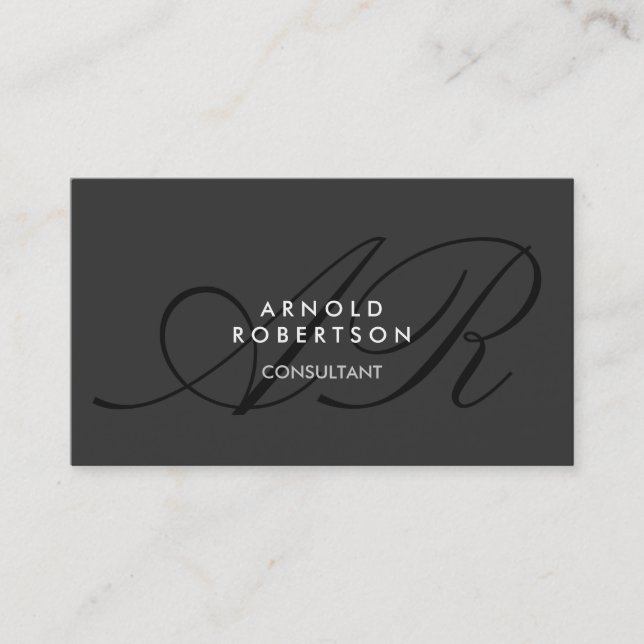 Modern Monogram Plain Grey Trendy Business Card (Front)