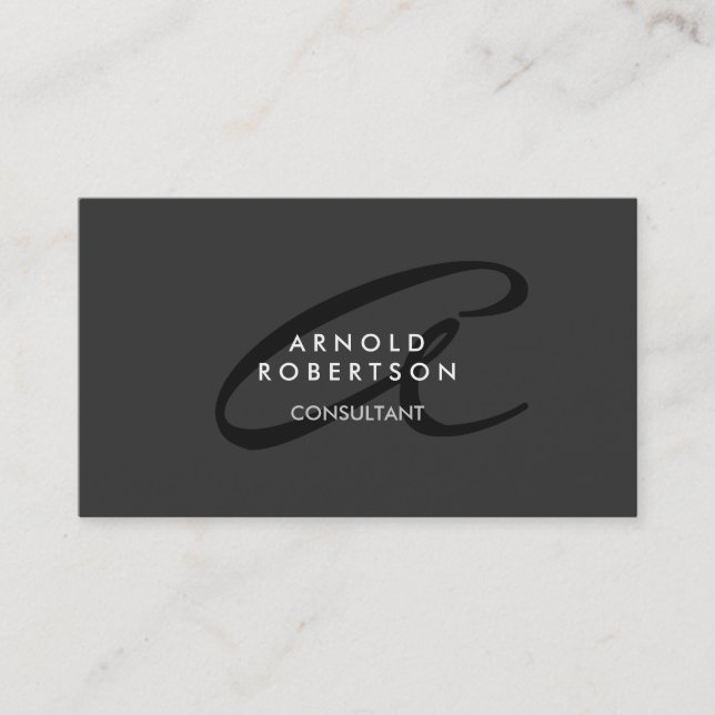 Modern Monogram Plain Grey Trendy Business Card (Front)