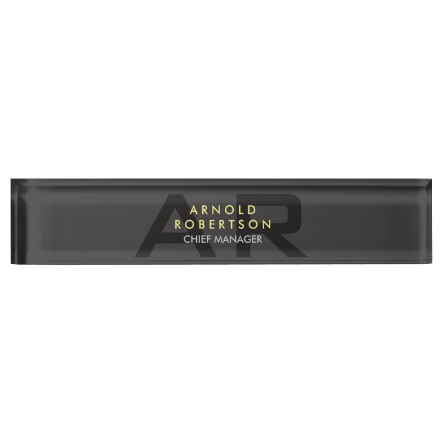 Modern Monogram Plain Grey Trendy Business Nameplate (Front)