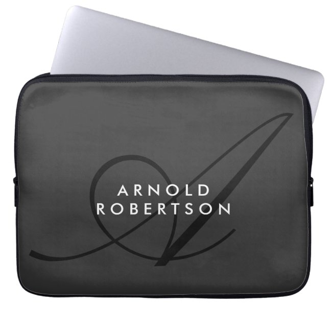 Modern Monogram Plain Grey Trendy Laptop Sleeve (Front)