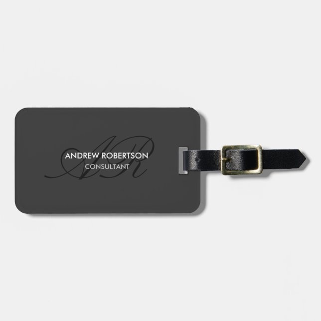 Modern Monogram Plain Grey Trendy  Luggage Tag (Front Horizontal)