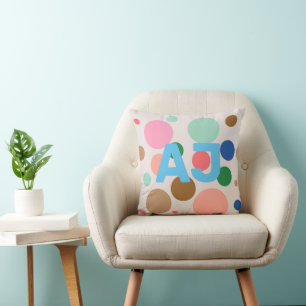 Modern Monogram Polka Dot Cushion