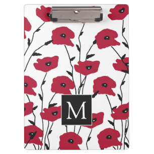 Modern Monogram Poppies Pattern Clipboard