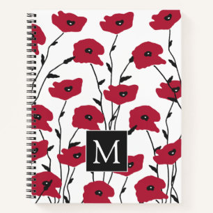 Modern Monogram Poppies Pattern Notebook