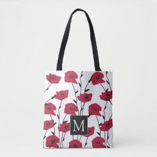 Modern Monogram Poppies Pattern  Tote Bag