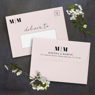 Modern Monogram Porcelain Pink Wedding Invitation  Envelope