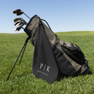 Modern Monogram Premium Black Golf Towel