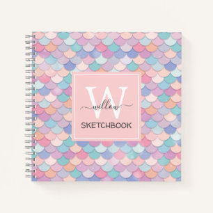 Modern Monogram Pretty Mermaid Pale Pink Sketch Notebook