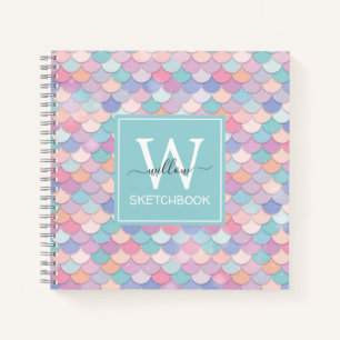 Modern Monogram Pretty Mermaid Powder Blue Sketch Notebook