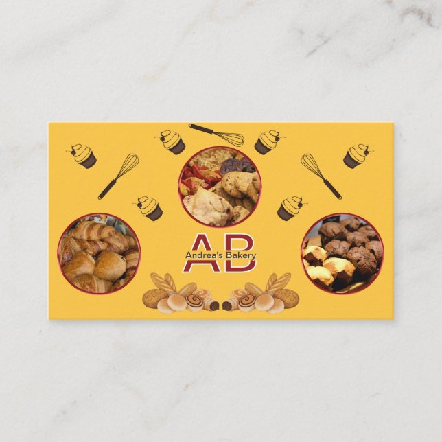 Modern Monogram Professional Bakery Yellow Custom Business Card (Front)