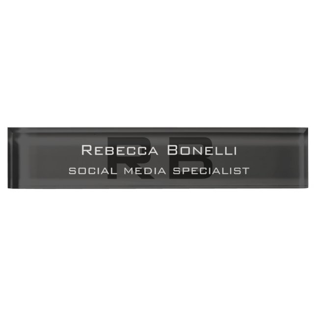 Modern Monogram Professional Black Grey Nameplate (Front)