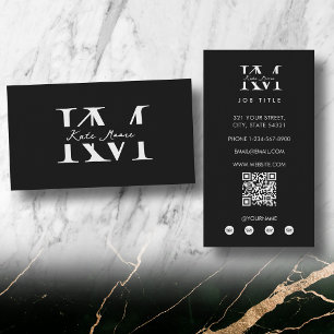 Modern Monogram Professional Black Marketing Business Card