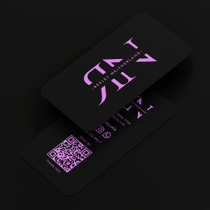 Modern Monogram Professional Black Purple Business Card