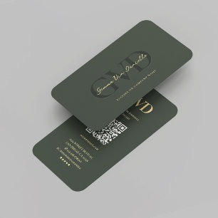 Modern Monogram Professional Dark Green Gold Business Card