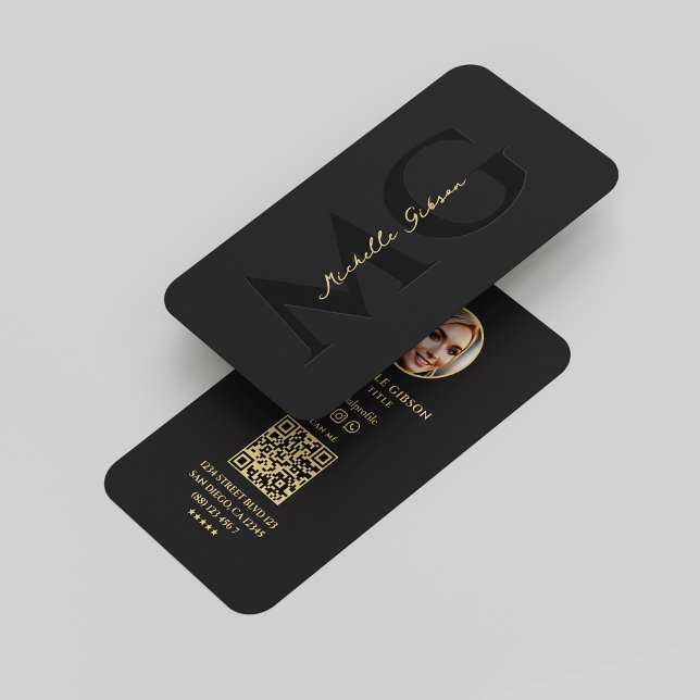Modern Monogram Professional Elegant Black Photo Business Card (Modern Monogram Professional Elegant Black Gold Business Card
)