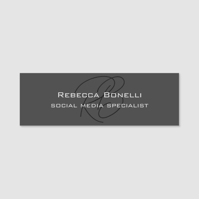Modern Monogram Professional Grey Name Tag (Front)