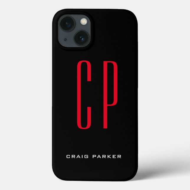 Modern Monogram Professional Plain Black Red Case-Mate iPhone Case (Back)