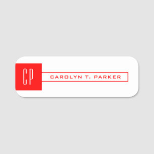 Modern Monogram Professional Plain Name Red White Tag