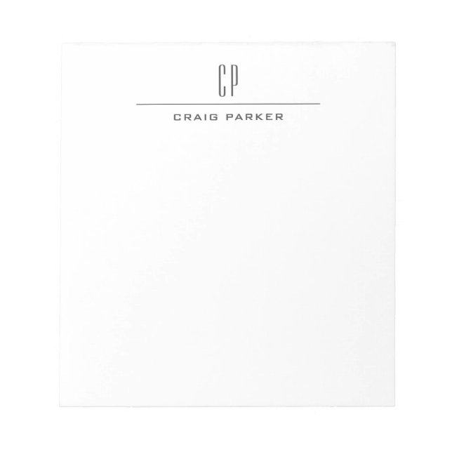 Modern Monogram Professional Plain Simple Minimal Notepad (Front)