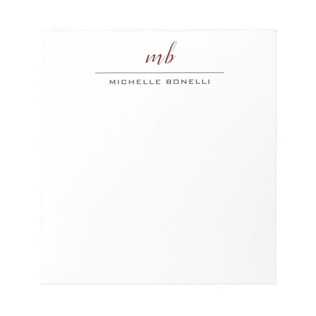 Modern Monogram Professional Plain Simple Minimal Notepad (Front)