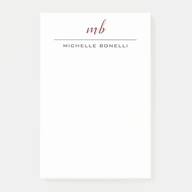 Modern Monogram Professional Plain Simple Minimal Post-it Notes (Front)